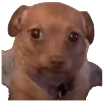 Small brown puppy with a tense, awkward closed-mouth look like it's holding something back sticker