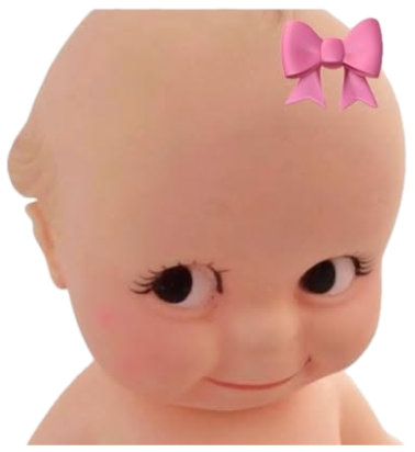 Kewpie baby doll with a pink bow smirking, captioned 'i'm gonna tickle your toes tonight' sticker