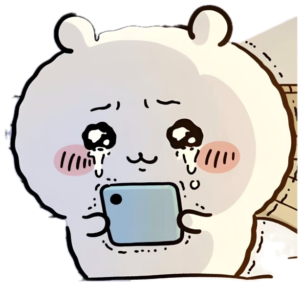Cute cartoon bear crying its eyes out while doom-scrolling on its phone in bed at night sticker
