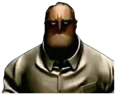 Grim uncanny cartoon man glowering straight ahead in the dark sticker