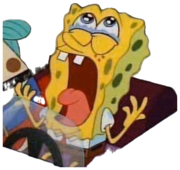 SpongeBob driving in full meltdown mode, mouth agape and eyes welling up sticker