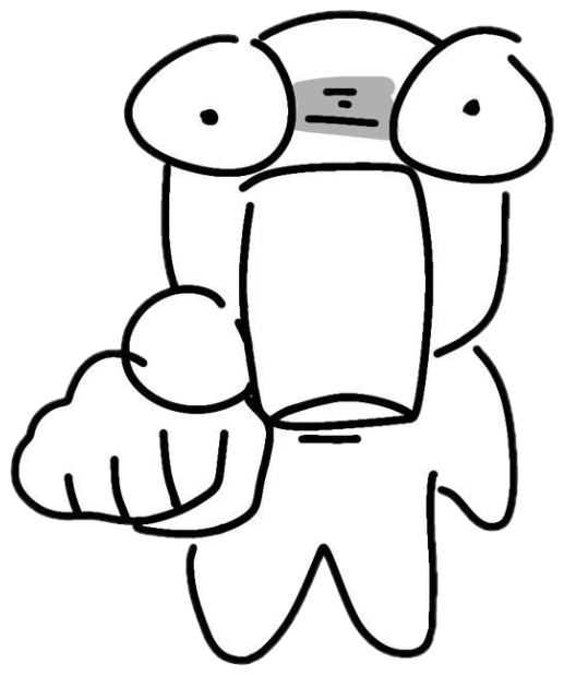 Crude doodle creature holding up a phone with a blank, startled face sticker