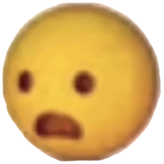Blurry yellow emoji face frozen with a shocked, frowning open mouth sticker