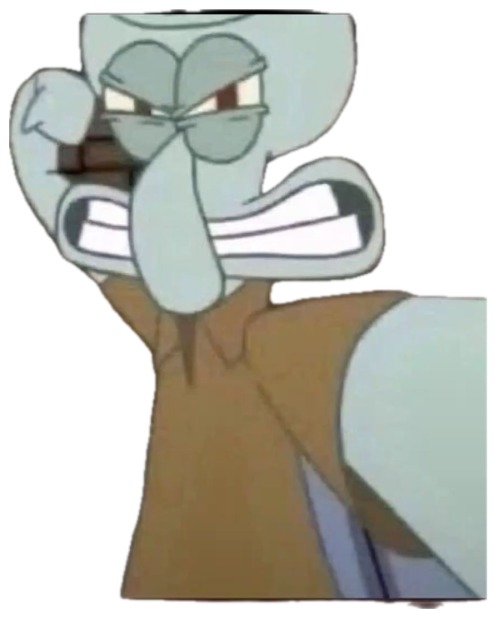 Angry Squidward leaning into the camera mid-yell with clenched fist sticker
