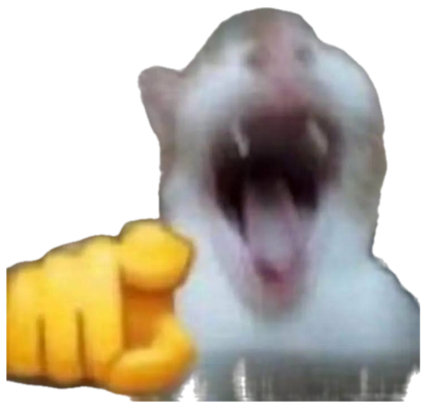 White cat throws its head back in a wide-mouthed yell while a cartoon fist points at it sticker