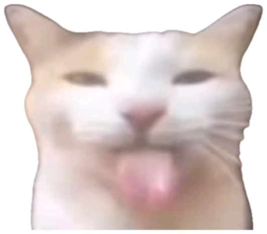 White cat squinting smugly with its little pink tongue poked out sticker