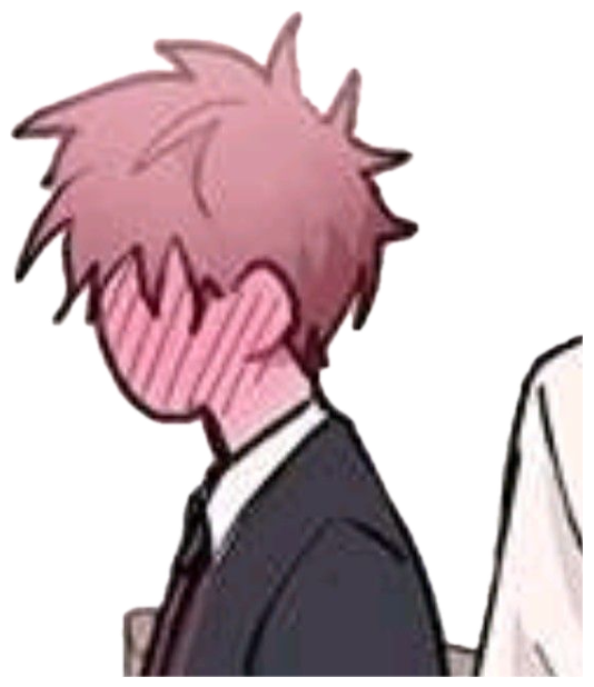 Anime boy in school uniform blushing hard with his face hidden by his hand sticker
