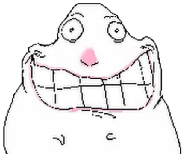 Crude doodle face with bug eyes and a huge strained grin full of blocky teeth sticker