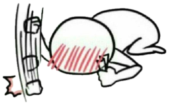 Cartoon character collapsed face-down with hearts floating around, blushing hard sticker