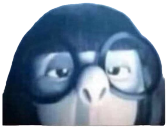 Blue-tinted cartoon character in giant round glasses throwing a heavy side-eye sticker