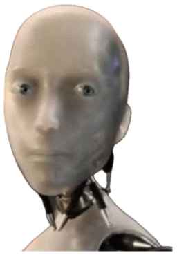 The I, Robot android staring blankly with a slightly puzzled, hollow expression sticker