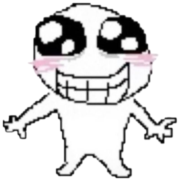 Crude pixel doodle grinning wide with blushing cheeks and sparkly eyes sticker