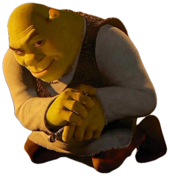 Shrek crouched down with a smug, flirty little smirk sticker