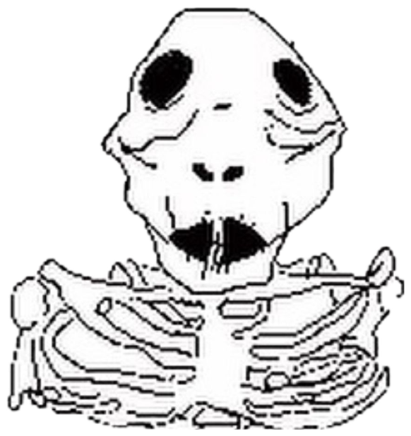Crudely drawn bearded skeleton just sitting there, still waiting sticker