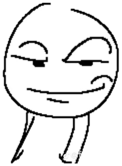Troll face-style stick figure with a lopsided smug smirk and half-lidded eyes sticker