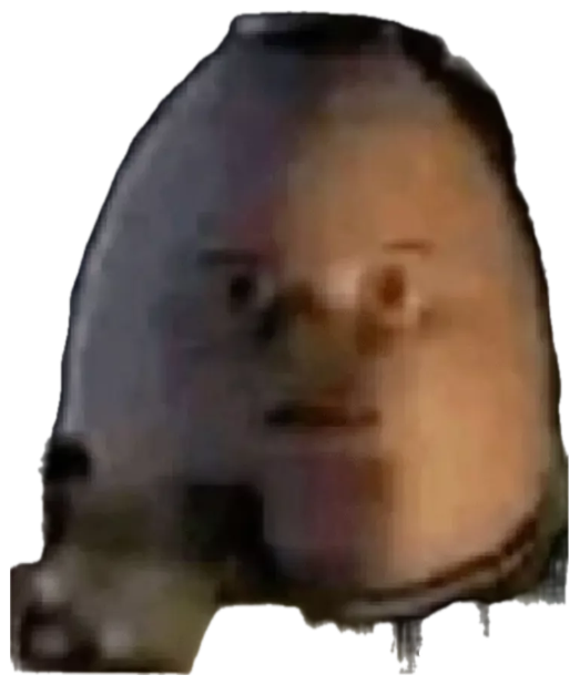 Person in a white ski mask staring blankly at the camera with a blank, unnerving expression sticker