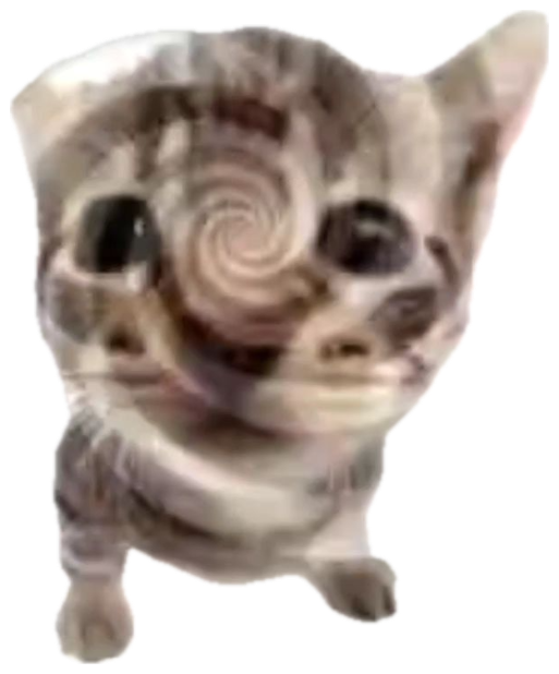Kitten with hypnotic spiral eyes over a swirl background captioned 'Go to sleep' sticker