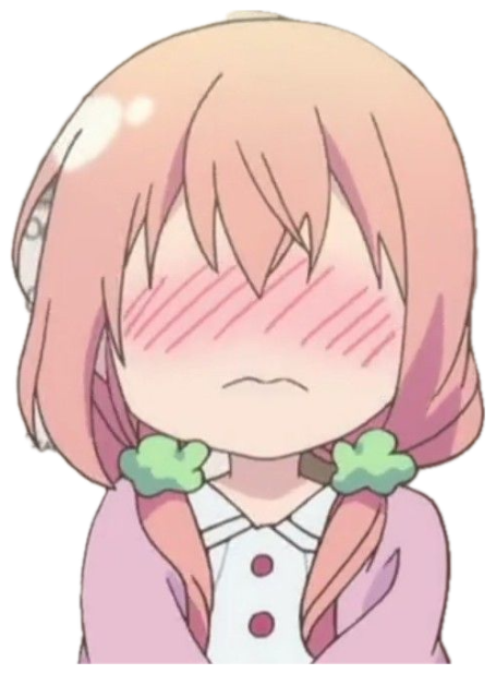 Pink-haired anime girl with red blush stripes across her eyes, head bowed in embarrassment sticker