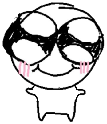 Scribbly wide-eyed doodle face with pink blushing cheeks and a bashful smile sticker