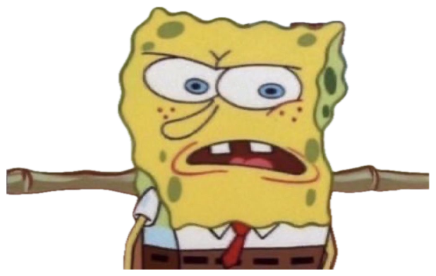 SpongeBob squinting with his mouth twisted in a confused, grossed-out face sticker