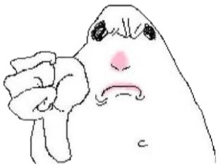 Crude blobby doodle face frowning while giving a firm thumbs-down sticker