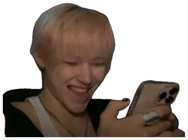 Person with platinum blonde hair laughing hard while looking at their phone sticker