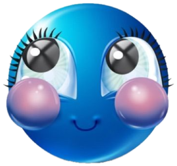 Blue 3D emoji face with huge dewy eyes, rosy cheeks, and a shy smile sticker