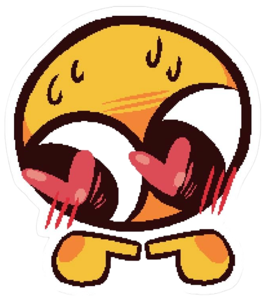 Yellow emoji sticker rolling on the floor laughing and slapping the ground sticker