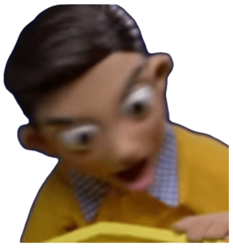 Blurry puppet boy with bulging eyes looking down in total shock sticker