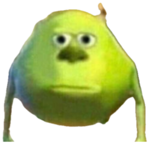 Mike Wazowski with Sulley's face swapped on, giving a flat deadpan stare sticker