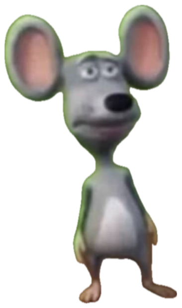 Big-eared animated mouse standing on a mound with a worried little frown sticker