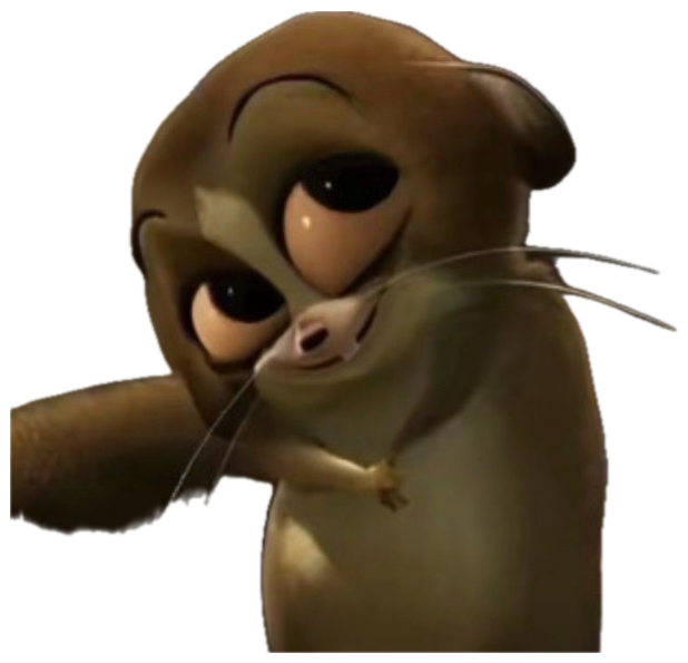 Animated big-eyed meerkat glancing sideways with a disappointed, judging look sticker