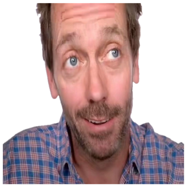 Hugh Laurie looking up with wide eyes and a slightly open mouth like he just heard the news sticker