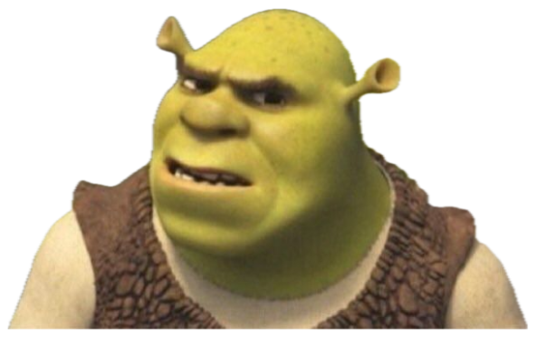 Shrek in the forest with a raised brow and an annoyed, unimpressed frown sticker