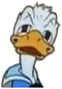 Donald Duck standing in a hallway with a deeply annoyed, unimpressed side glare sticker