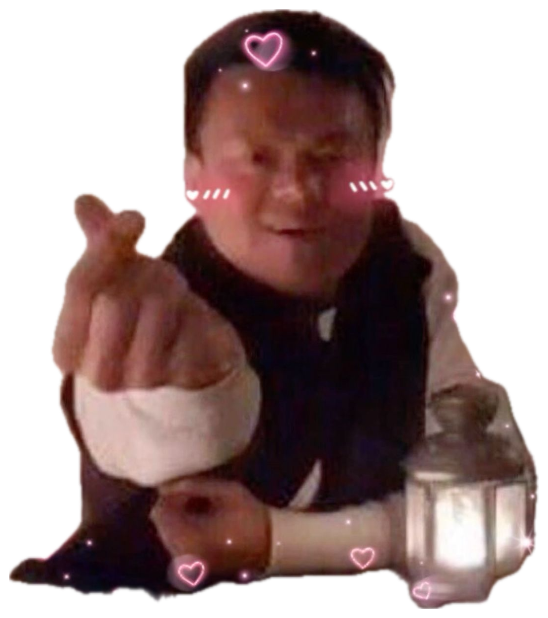 Man doing a finger heart gesture surrounded by pink hearts and sparkles filter sticker