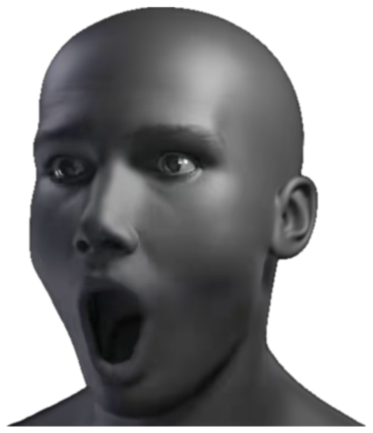 Gray 3D render of a bald head with a wide-open 'oh' mouth of surprise sticker