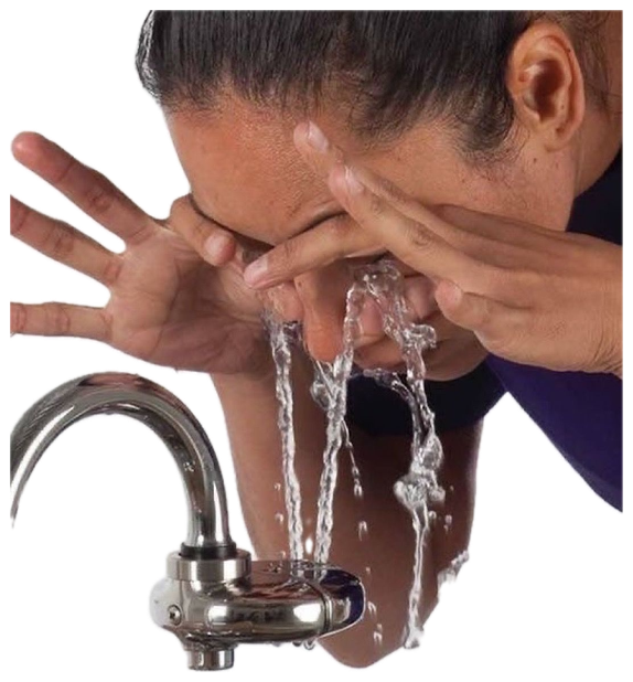 Person splashing water on their face at the sink as if washing away the day sticker