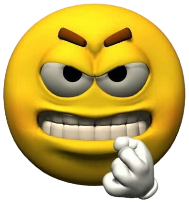 3D animated angry yellow emoji face clenching fists with furrowed brows and bared teeth sticker