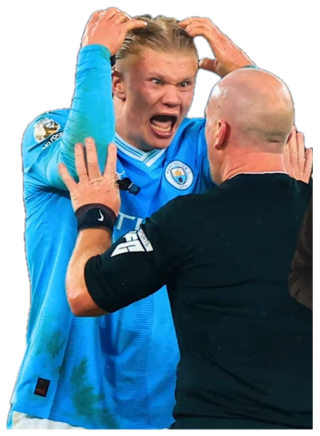 Erling Haaland losing his mind in celebration, hands on head, screaming in a Man City kit sticker