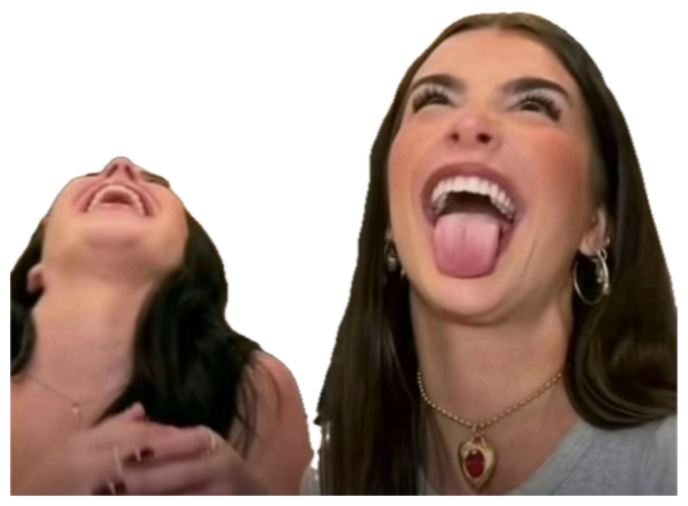 Two women cracking up, one throwing her head back laughing and the other sticking her tongue out sticker