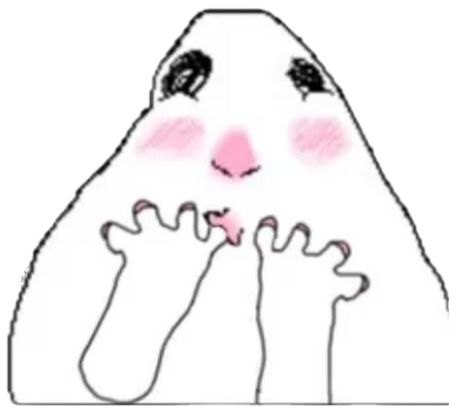Cute blob cartoon character with rosy cheeks, big sad eyes, and tiny fidgeting hands sticker