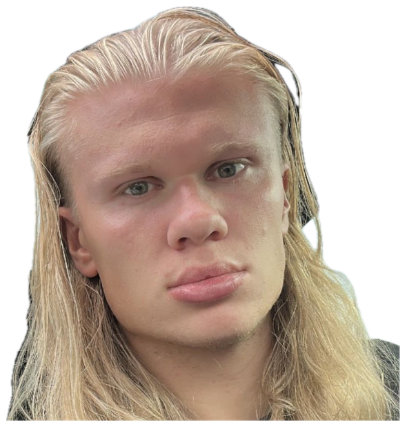Erling Haaland in a car with damp blond hair, staring forward with a completely blank expression sticker