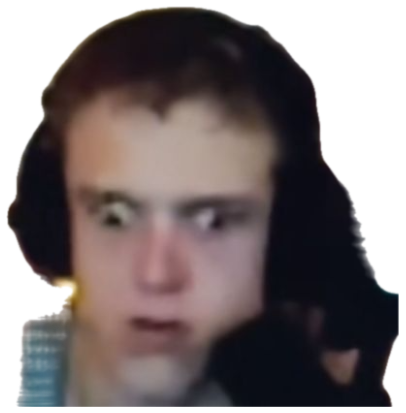 Blurry gamer in headphones with a wide, stunned thousand-yard stare sticker