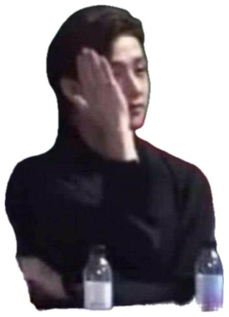 Young man in all black resting his face in his hand with a blank stare sticker