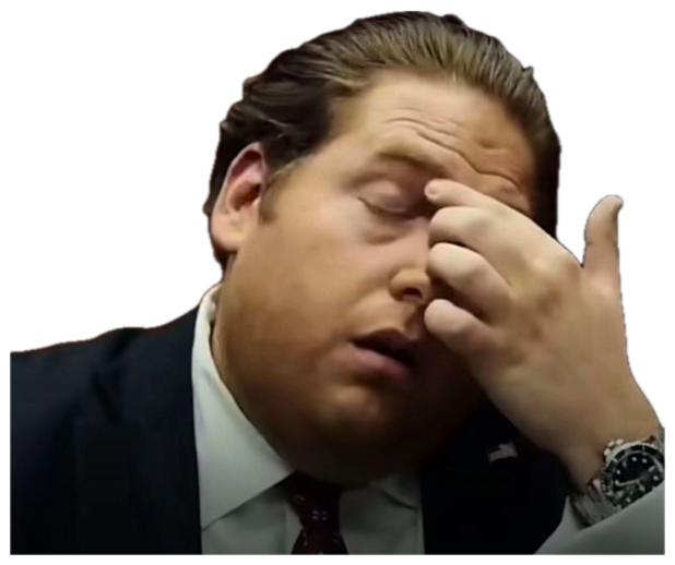 Jonah Hill in a suit doing a full facepalm with eyes closed and mouth open sticker