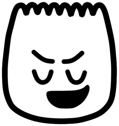 A minimalist black-and-white doodle face grinning with a smug, mischievous smirk sticker