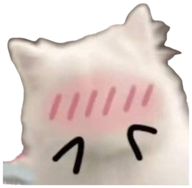 Fluffy white cat with drawn-on blush lines and squished happy eyes sticker