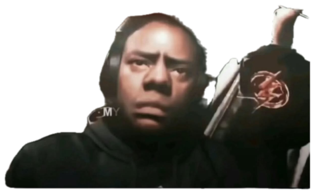 Gamer in a headset with a pained, teary face captioned '*trying not to cry*' sticker