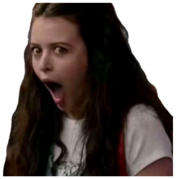 Girl in a hallway with jaw dropped in wide-eyed shock sticker